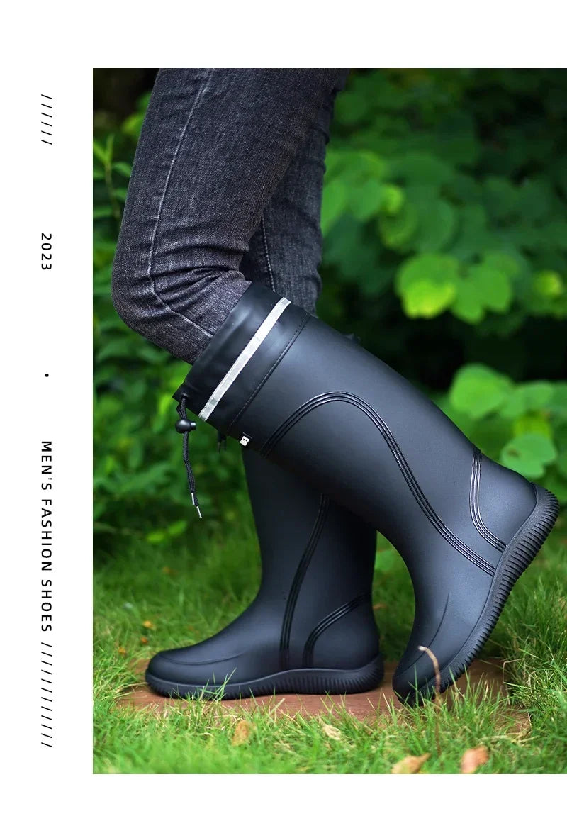 Men's Women's High-End Rain Boots Closed Rainproof and Waterproof Short and Mid.Calf Length Non-Slip Drawstring Rubber Boots