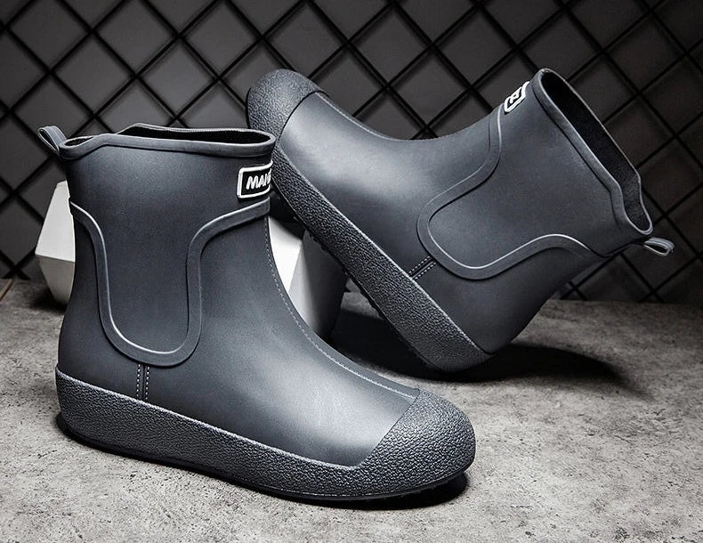 Winter Big Size Warm Waterproof Fleece-lined Short Men's Rain Boots Chef Kitchen Rainy Day Adult Without Lacing Mud Male Shoes