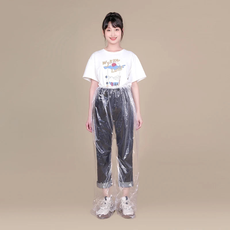 5Pcs Disposable Raincoat Pants Portable Splash Proof Split Raincoat Outdoor Travel Drifting Cycling Feet-wrapped Rain Pants