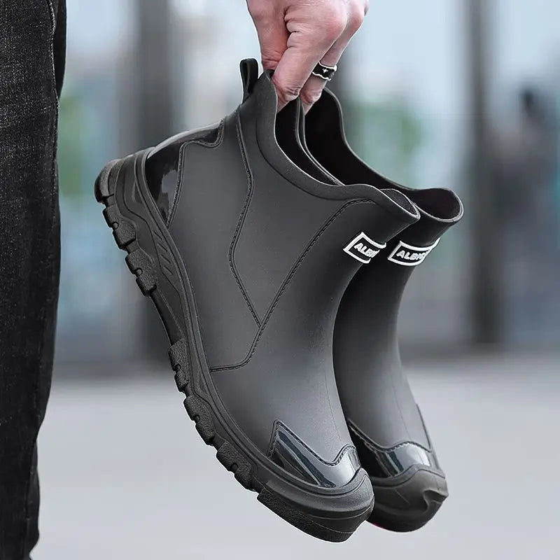 Big Size Waterproof Rain Boots for Men High Quality Ankle Wellies Designer Without Lacing New Wide Toes Original Adult Man Shoes