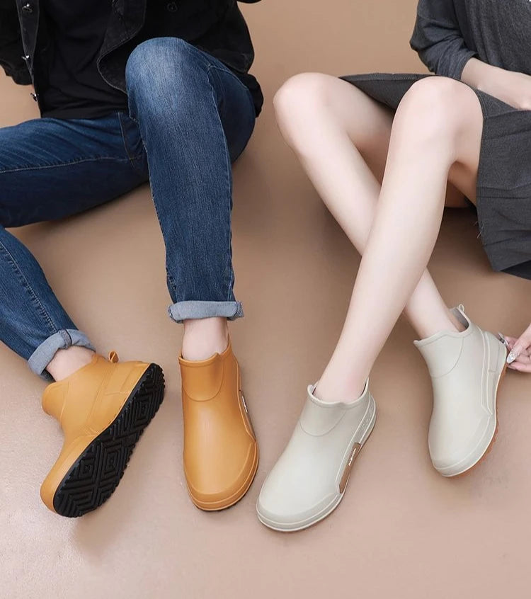 Waterproof Ankle Rain Boots for Men Chef Kitchen Fleece-lined Man Shoes Work Fashion Rainy Day Non-slip Garden Fishing Wellies