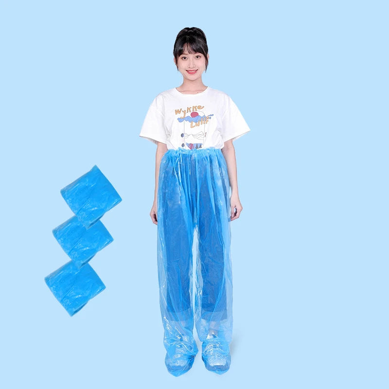 10 Pcs Disposable Raincoat Pants Portable Splash Proof Split Raincoat Outdoor Travel Drifting Cycling Feet-wrapped Rain Pants