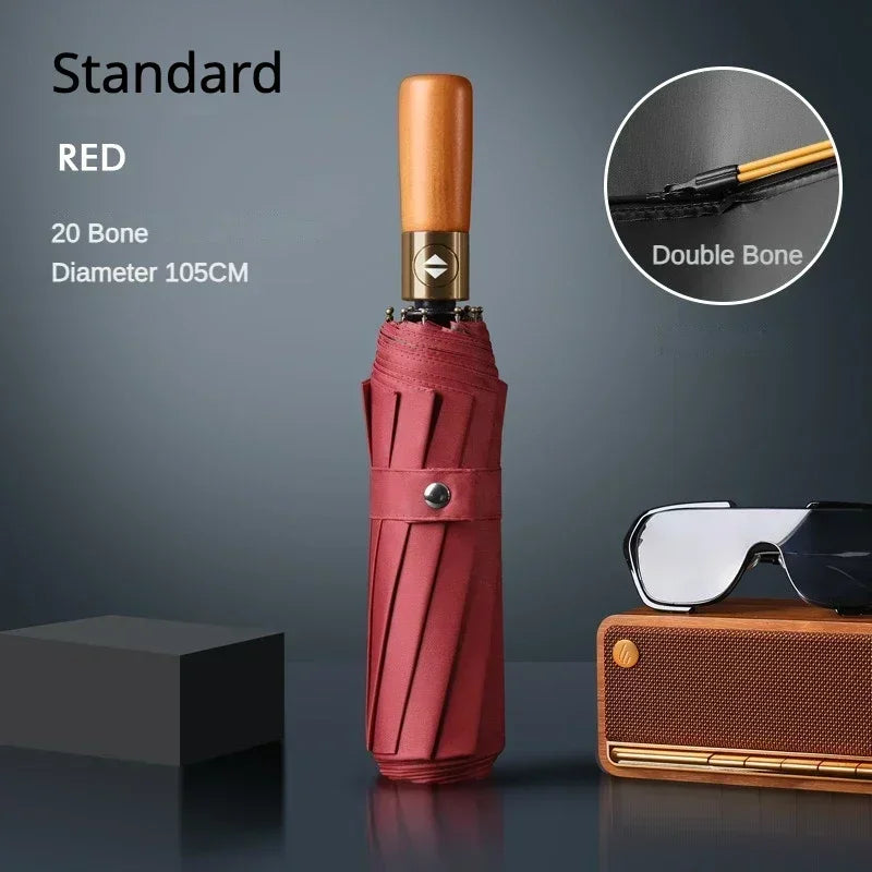 Business Fully Automatic Folding Umbrella Men and Women, Windproof 32 Bone, Wooden Handle, Waterproof Sunshade Rain Umbrellas