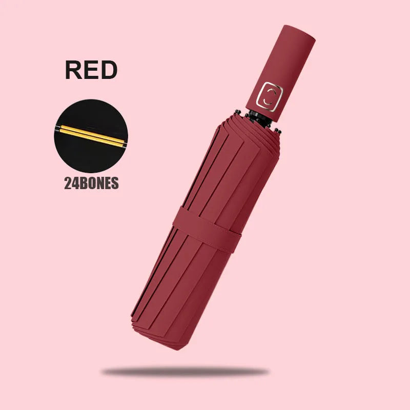 Large 24 Bone Solid Color Automatic Umbrella Light Collapsible Large Format Outdoor Sunshade UV Protection Automatic Umbrella