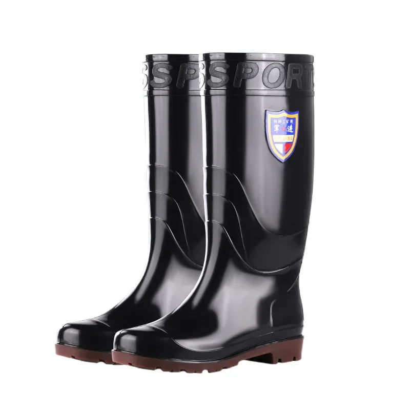 Thickened Cotton Lined Long Tube Winter Rain Boots Men's High Top round Toe Water Shoes Kitchen Shoes with Fleece Men's Rain Sho