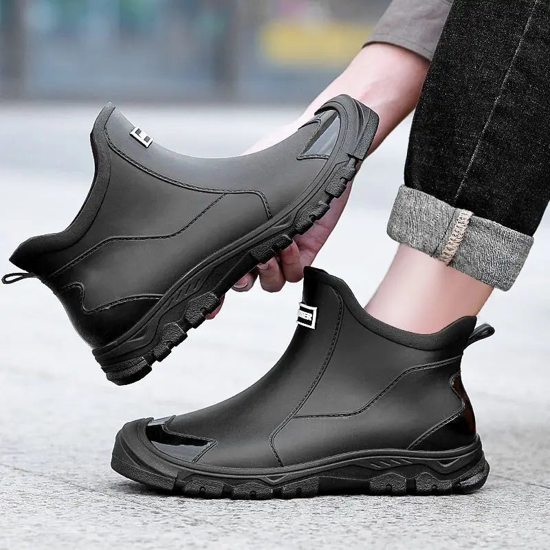 Big Size Waterproof Rain Boots for Men High Quality Ankle Wellies Designer Without Lacing New Wide Toes Original Adult Man Shoes