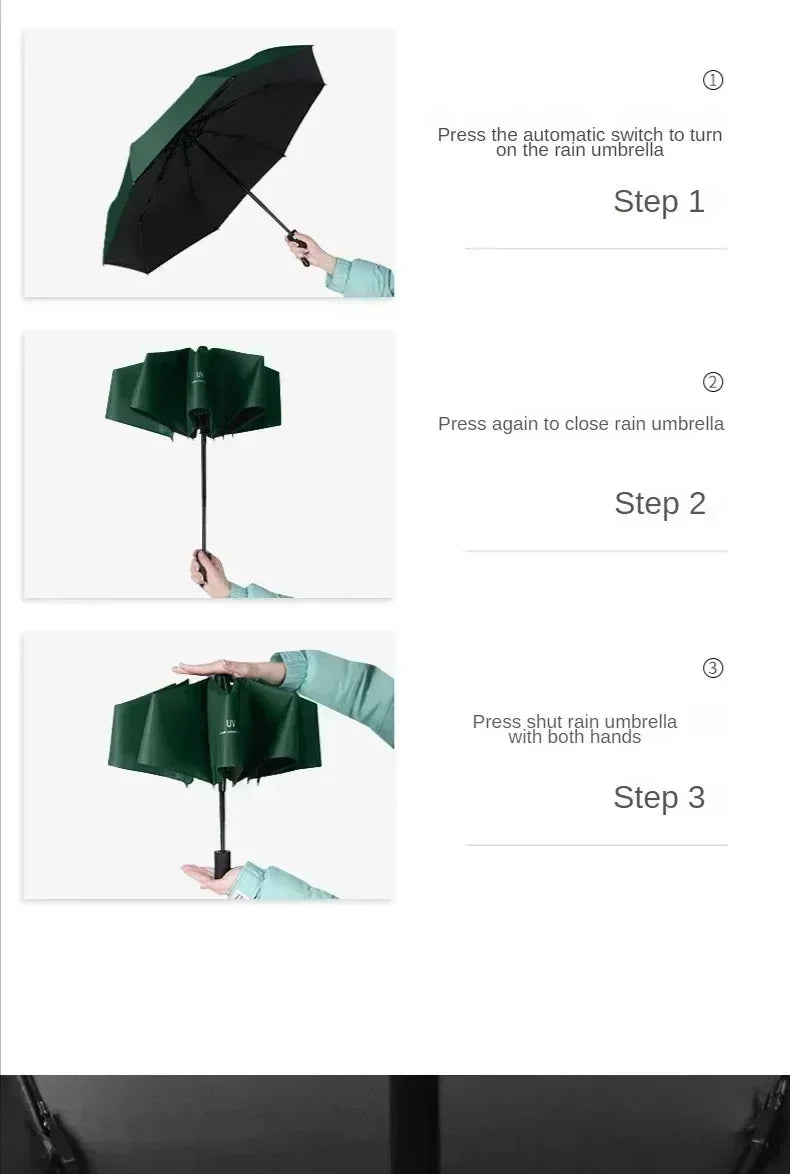 UV Black Adhesive Fully Automatic Sun Umbrella with Rain and Rain Protection, UV Protection, Sunscreen, and Three Fold Umbrella