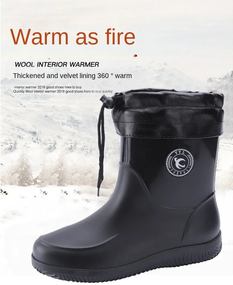 Men Rain Boots Non-slip Light Hiking Rain Shoes Slip on Waterproof Outdoor Leisure Rubber Fishing Shoes Work Water Shoes