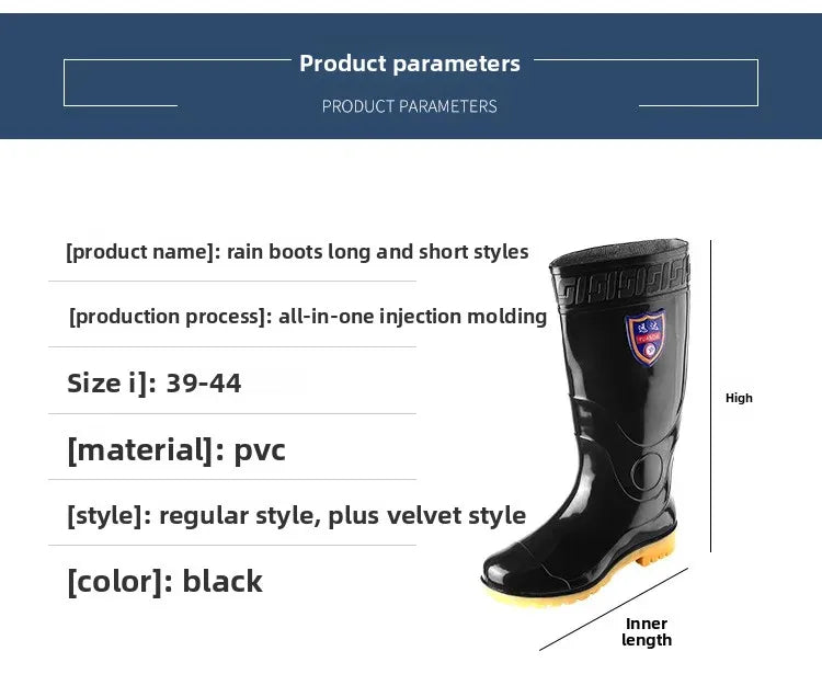 Thickened Cotton Lined Long Tube Winter Rain Boots Men's High Top round Toe Water Shoes Kitchen Shoes with Fleece Men's Rain Sho