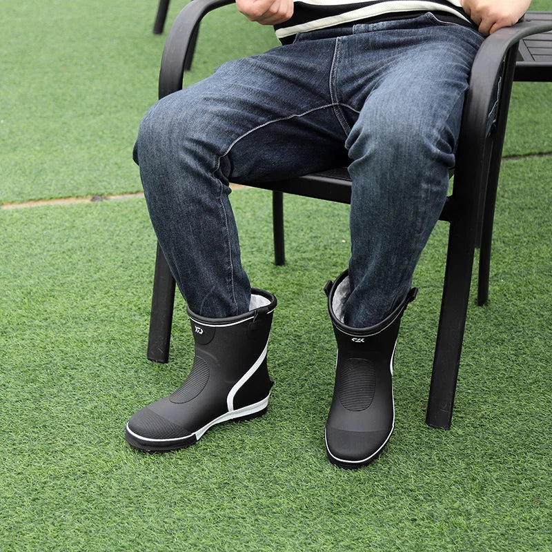 Thiened Fce Lined Rubber Rain Boots Men's Mid-Calf Warm Waterproof Non-Slip Fiing Boots Cold Resistant Booties
