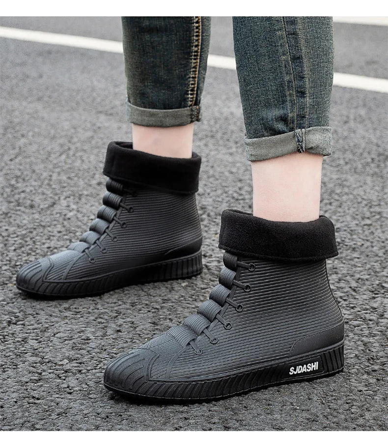 Rain Boots For Men Women Summer Casual Mid-calf Waterproof Shoes Winter Lining With Fleece Warm Anti-slip Wear-resistant Outdoor