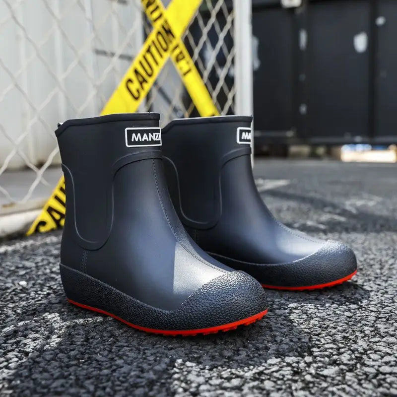 Winter Big Size Warm Waterproof Fleece-lined Short Men's Rain Boots Chef Kitchen Rainy Day Adult Without Lacing Mud Male Shoes