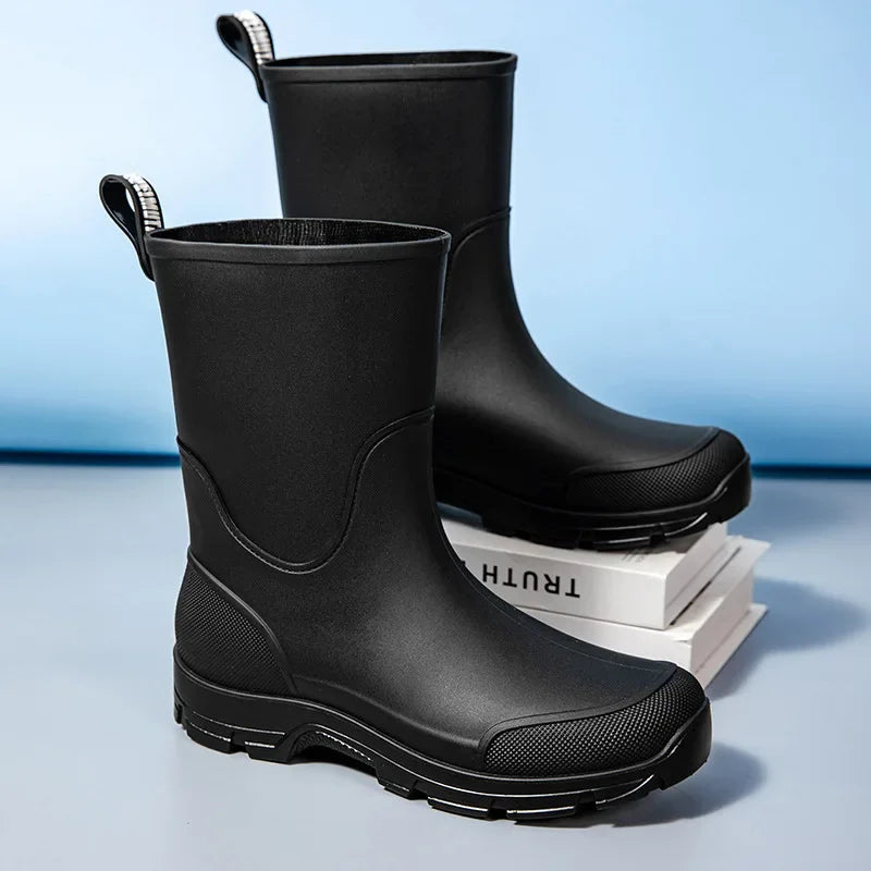 Men's Mid-calf Rain Boots.  New Style. Fashionable Mid-calf Outdoor Slip-resistant Water Shoes. Lightweight and Waterproof