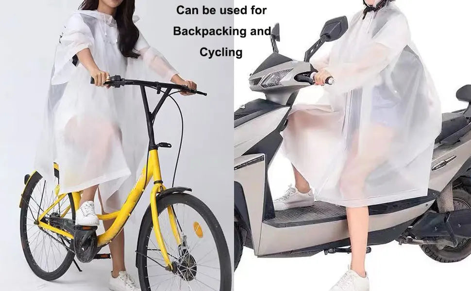 Reusable Rain Ponchos with Drawstring Hood for Adults Waterproof Thicken Rain Coat Outdoor Hiking Raincoat Travel Bicycle Poncho