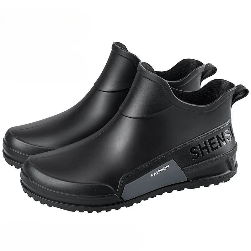 Waterproof Ankle Rain Boots for Men Chef Kitchen Fleece-lined Man Shoes Work Fashion Rainy Day Non-slip Garden Fishing Wellies