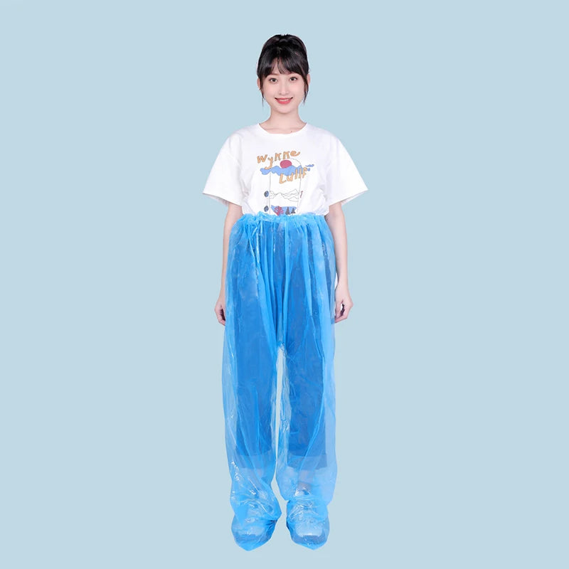 5/10 Pcs Disposable Raincoat Pants Portable Splash Proof Split Raincoat Outdoor Travel Drifting Cycling Feet-wrapped Rain Pants