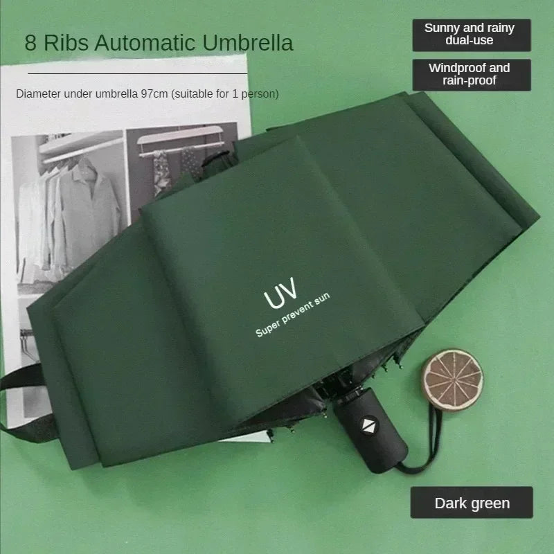 UV Black Adhesive Fully Automatic Sun Umbrella with Rain and Rain Protection, UV Protection, Sunscreen, and Three Fold Umbrella