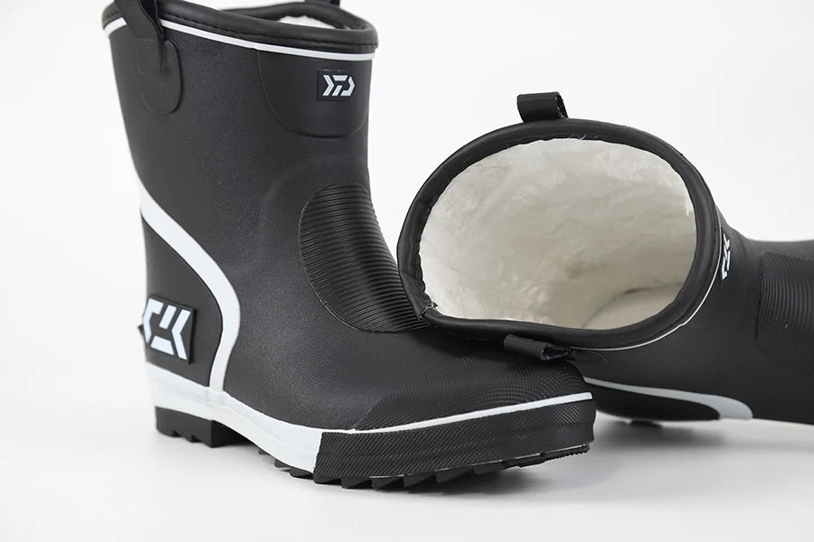 Thiened Fce Lined Rubber Rain Boots Men's Mid-Calf Warm Waterproof Non-Slip Fiing Boots Cold Resistant Booties