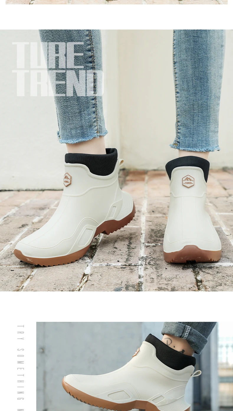 Winter Warm Men's Waterproof Shoes Women's Short Rain Boots Plus Velvet Couple Rain Boots