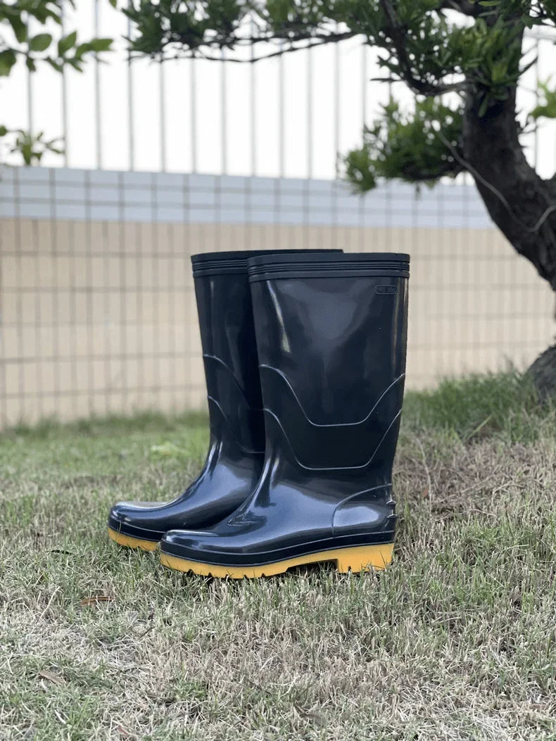 Thickened Cotton Lined Long Tube Winter Rain Boots Men's High Top round Toe Water Shoes Kitchen Shoes with Fleece Men's Rain Sho