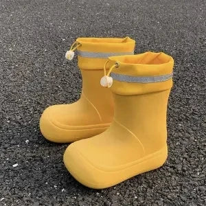 Solid Big  Men Women Outdoor Tide Non-slip Waterproof Parent-Child Rain Boots Children Hundred Couple Adjustable Drawstring