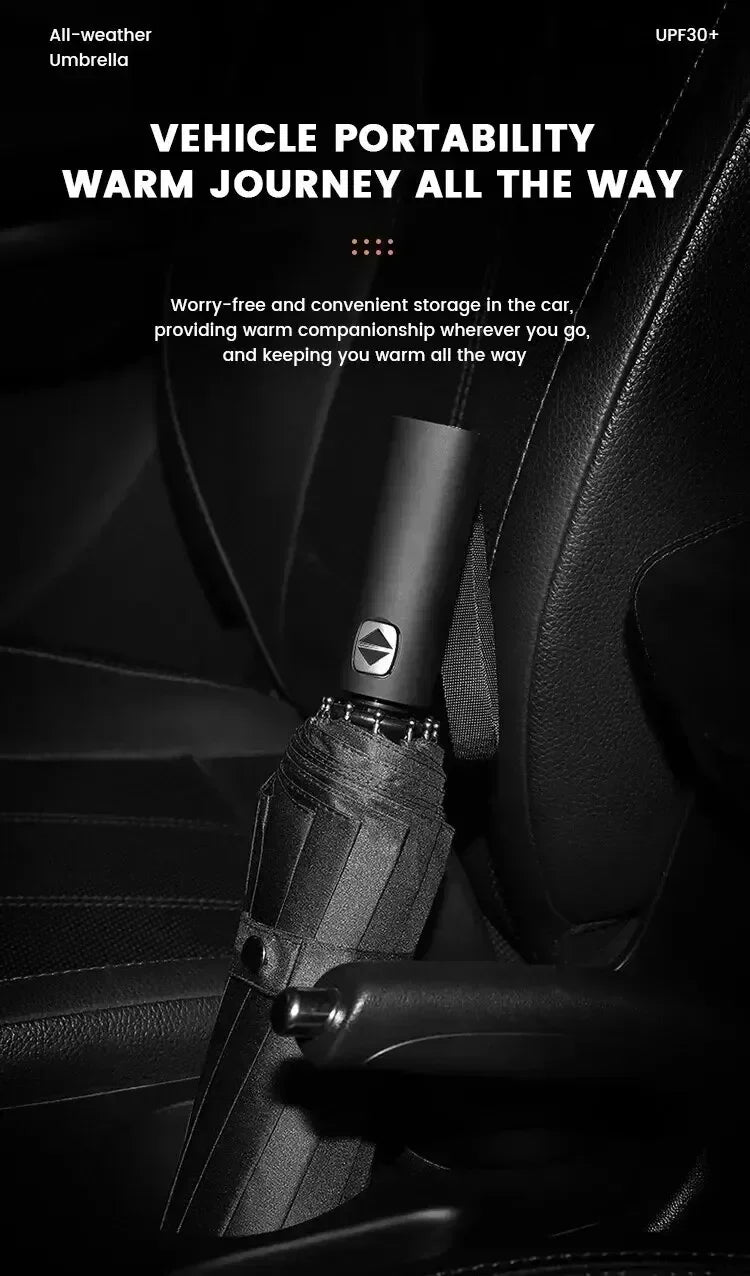 Thick and durable 12-rib black glue fully automatic umbrella, anti-ultraviolet, foldable umbrella for both sunny and rainy use.