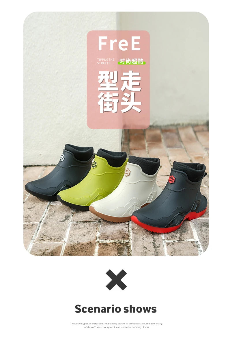 Winter Warm Men's Waterproof Shoes Women's Short Rain Boots Plus Velvet Couple Rain Boots