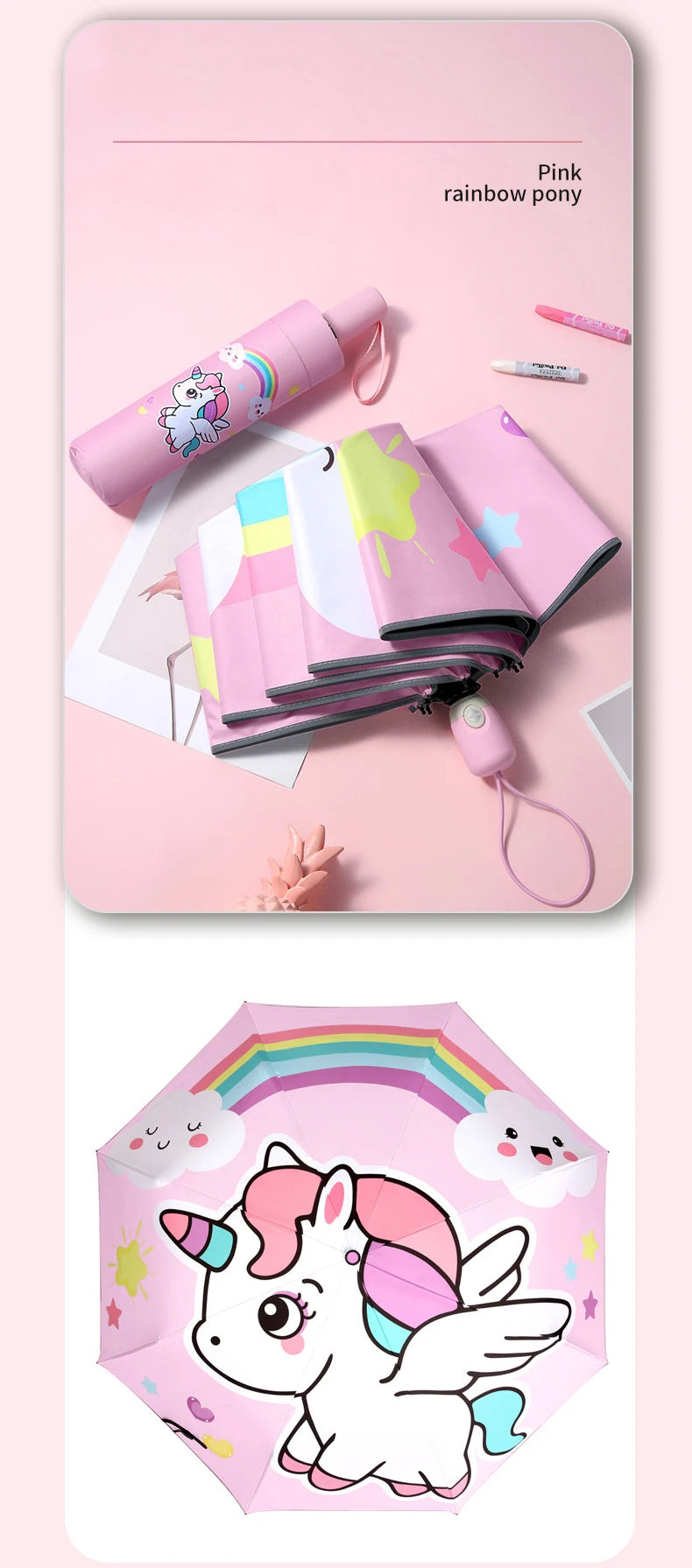 Folding Umbrella,Cute Unicorn,dinosaur,Spaceship Little Tiger,Fashion Sunscreen Umbrella,Reflective stripe design umbrella