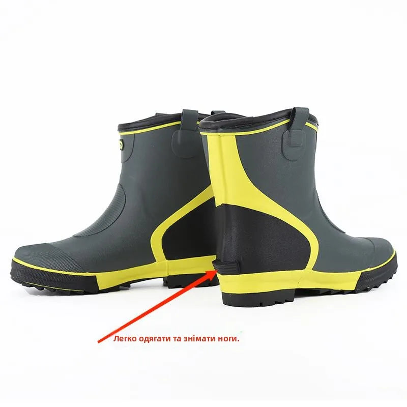 Thiened Fce Lined Rubber Rain Boots Men's Mid-Calf Warm Waterproof Non-Slip Fiing Boots Cold Resistant Booties