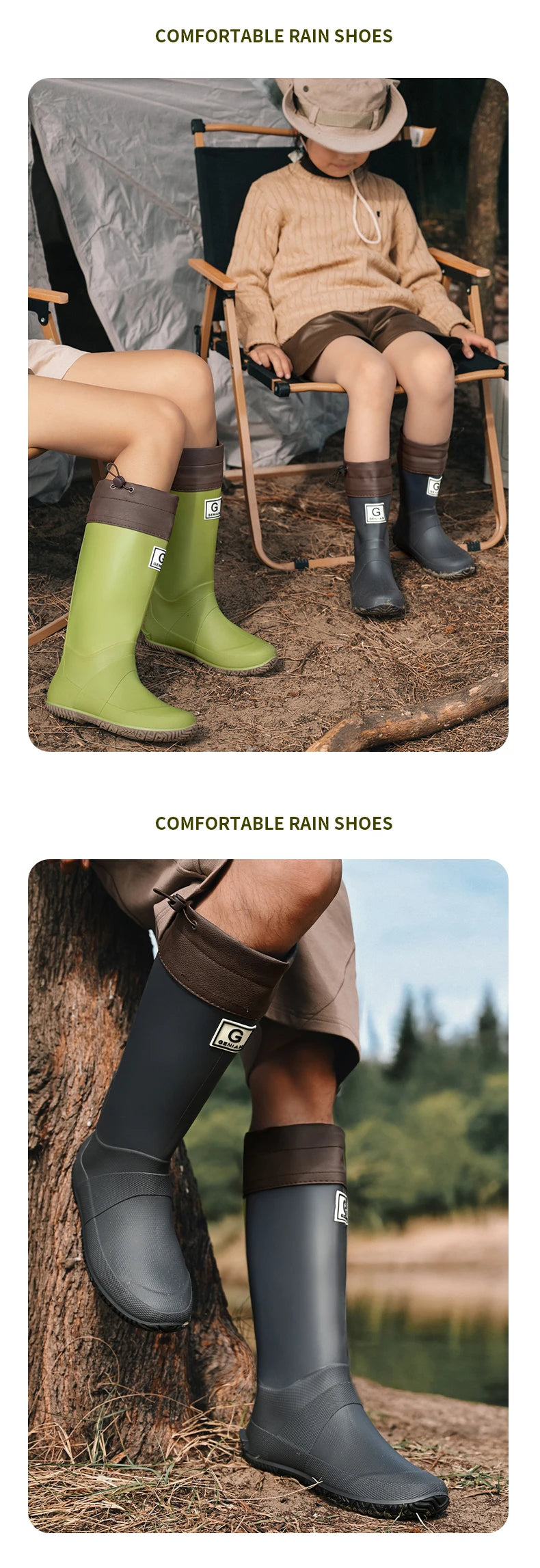 Fashionable Man&Women's Short Sleeve Rain Shoes  Non-slip Rain Boots Fleece Lined For Adults outdoor Work Shoes