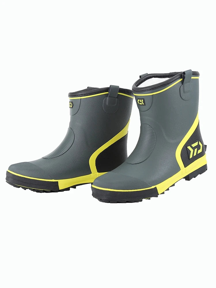 Thiened Fce Lined Rubber Rain Boots Men's Mid-Calf Warm Waterproof Non-Slip Fiing Boots Cold Resistant Booties