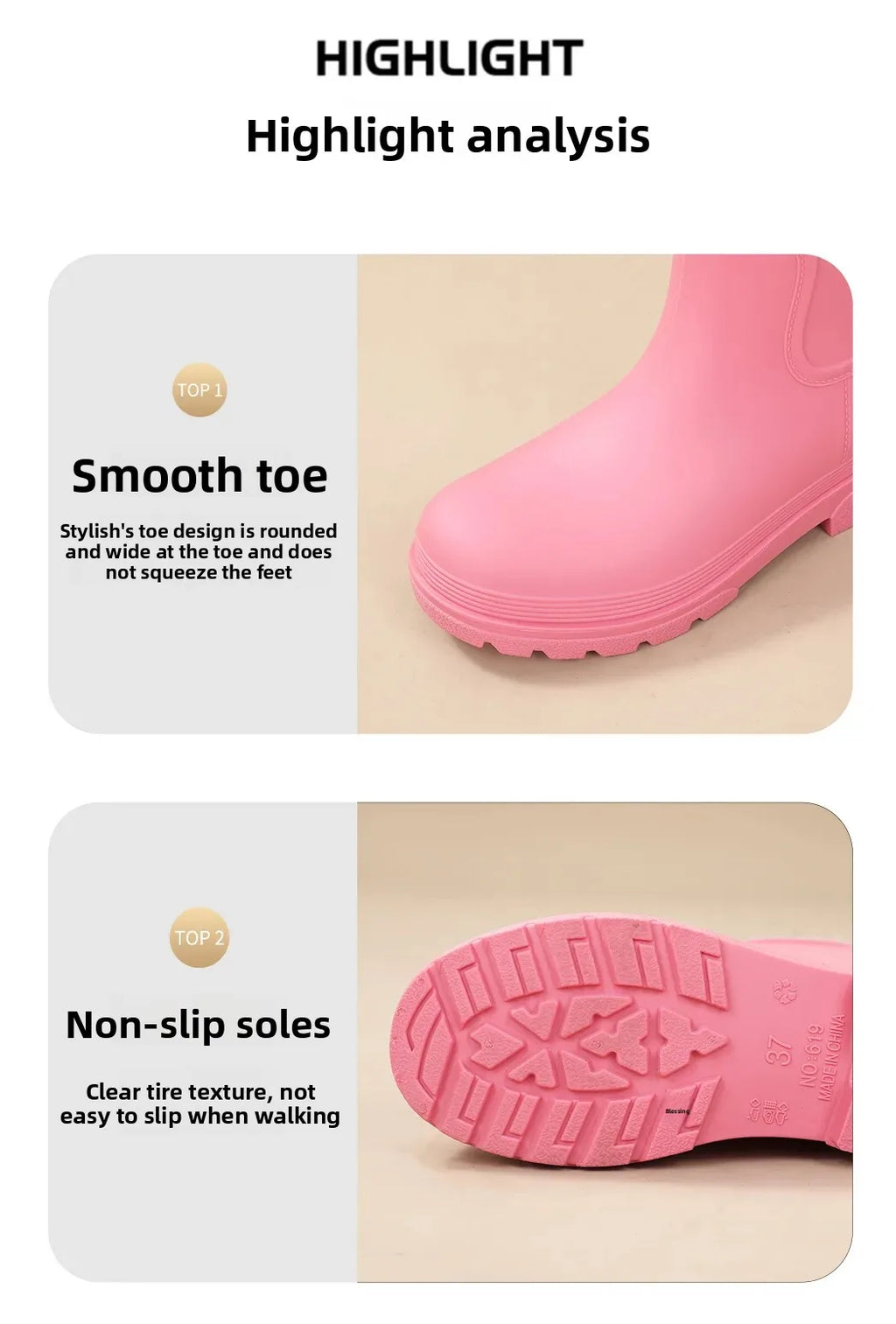 Fashionable High-Tube Women's Rain Boots Anti-Slip Waterproof Kitchen Water Shoes Long Tube PVC Material Adult Slip-Resistant Sh