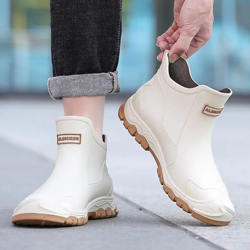 Big Size Waterproof Rain Boots for Men High Quality Ankle Wellies Designer Without Lacing New Wide Toes Original Adult Man Shoes