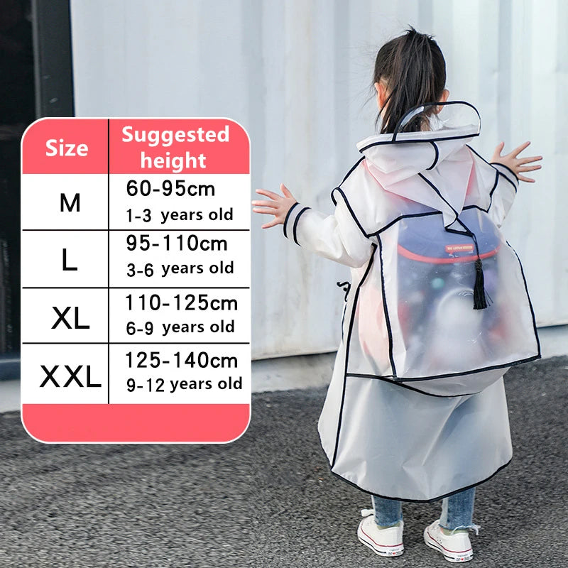 EVA Transparent Children Raincoat Girls Whole Body Waterproof Boys Kindergarten Pupils Poncho With Schoolbag Space