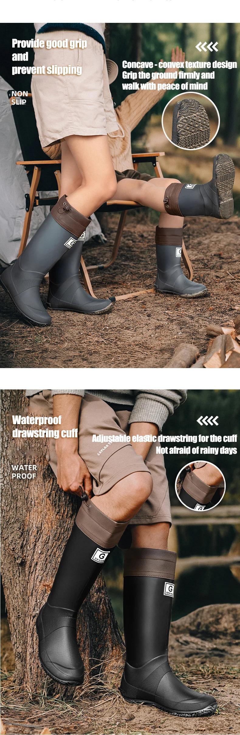 Fashionable Man&Women's Short Sleeve Rain Shoes  Non-slip Rain Boots Fleece Lined For Adults outdoor Work Shoes