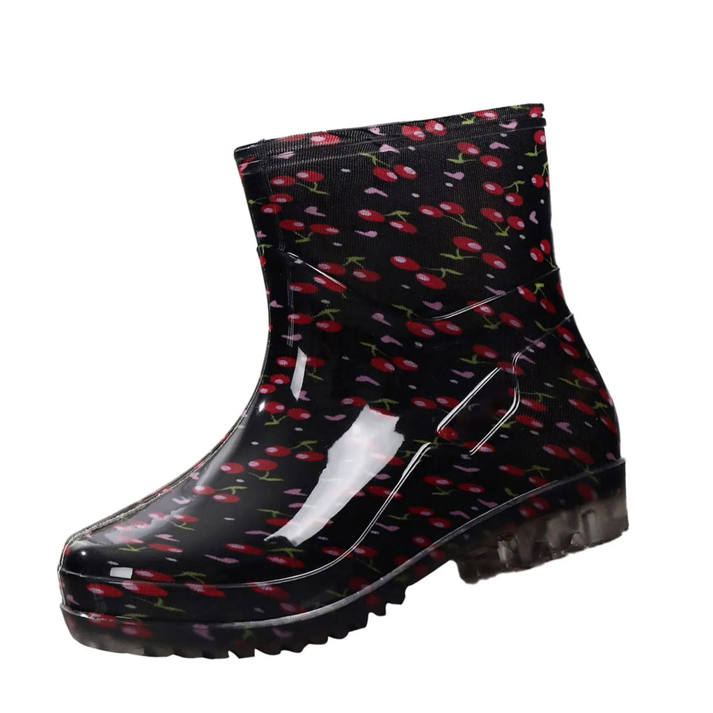 Black Polka Dots Women's Rain Shoes Waterproof And Non-slip Kitchen Work Rubber Shoes Pvc Short Tube Rain Boots Summer Shoes