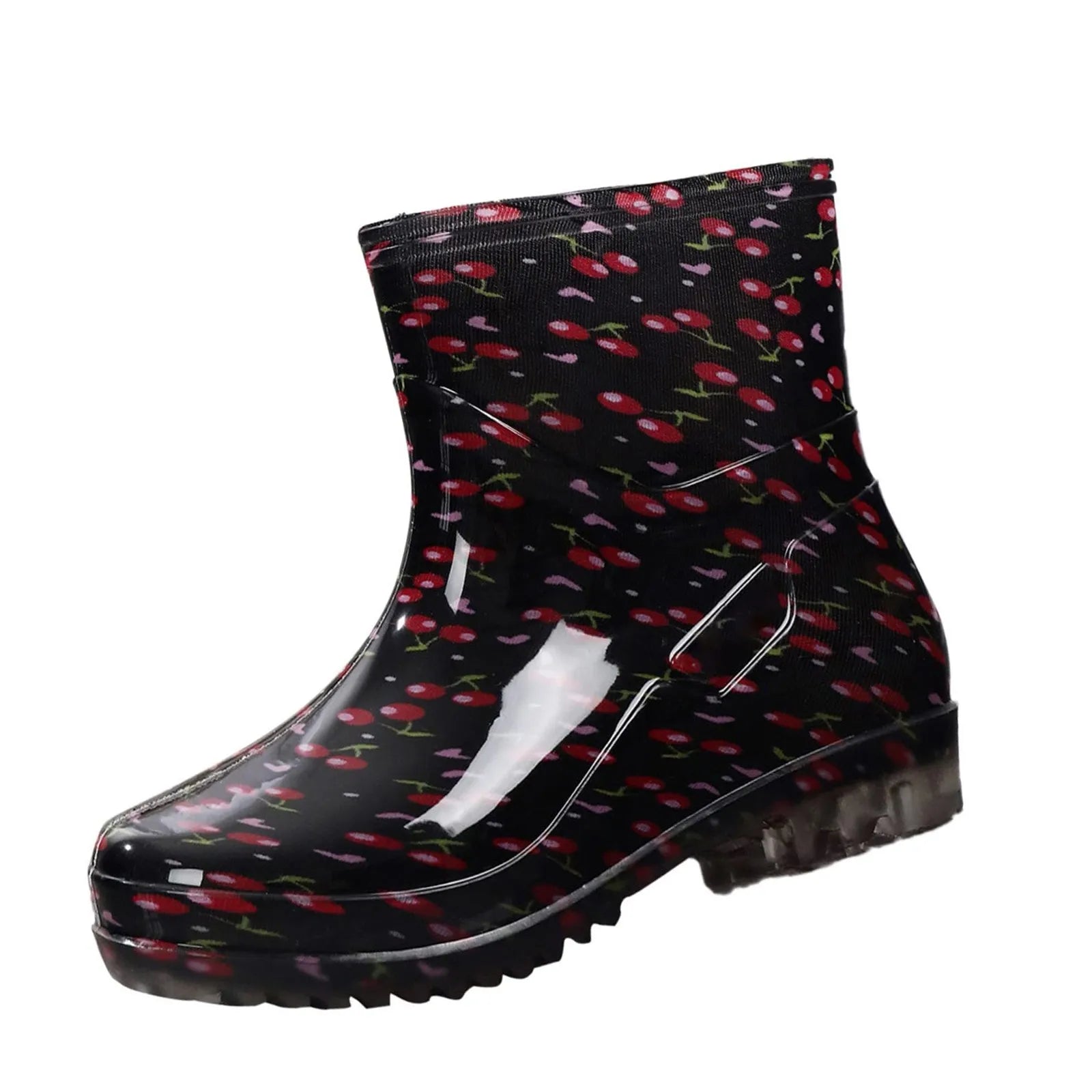 Black Polka Dots Women's Rain Shoes Waterproof And Non-slip Kitchen Work Rubber Shoes Pvc Short Tube Rain Boots Summer Shoes