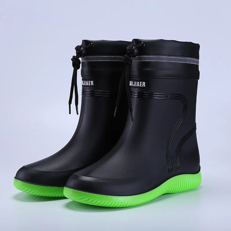 Men's Women's High-End Rain Boots Closed Rainproof and Waterproof Short and Mid.Calf Length Non-Slip Drawstring Rubber Boots