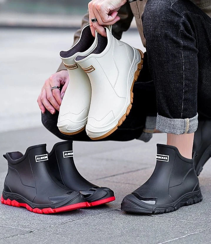 Big Size Waterproof Rain Boots for Men High Quality Ankle Wellies Designer Without Lacing New Wide Toes Original Adult Man Shoes