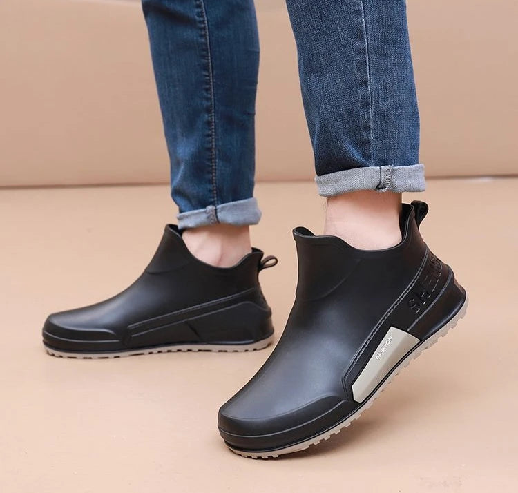 Waterproof Ankle Rain Boots for Men Chef Kitchen Fleece-lined Man Shoes Work Fashion Rainy Day Non-slip Garden Fishing Wellies