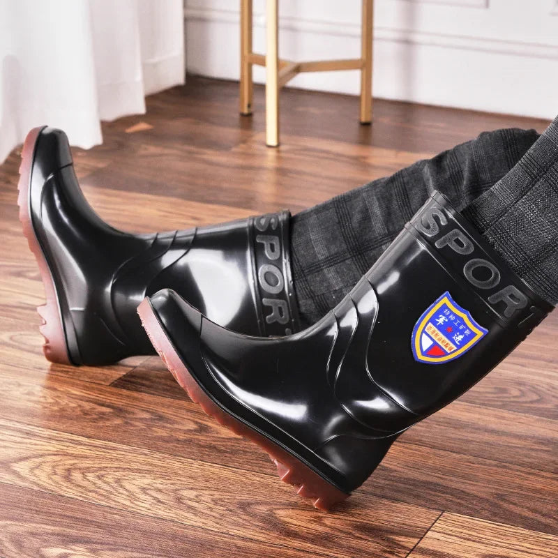 Thickened Cotton Lined Long Tube Winter Rain Boots Men's High Top round Toe Water Shoes Kitchen Shoes with Fleece Men's Rain Sho