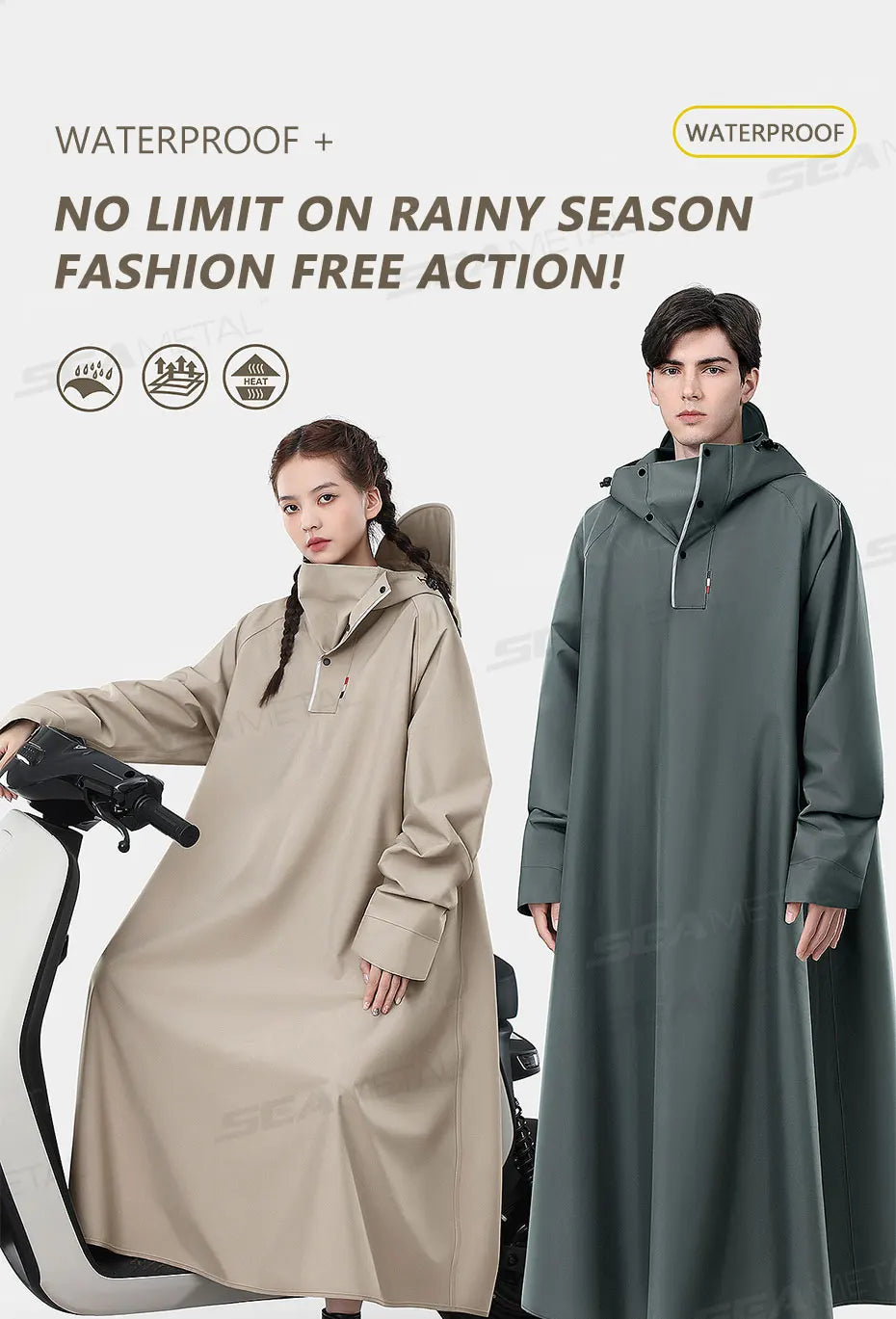 SEAMETAL Thickened Adult Motorcycle Raincoat Electric Bike Rain Coat Men Women Durable Waterproof Riding Gear Rider Raincoat