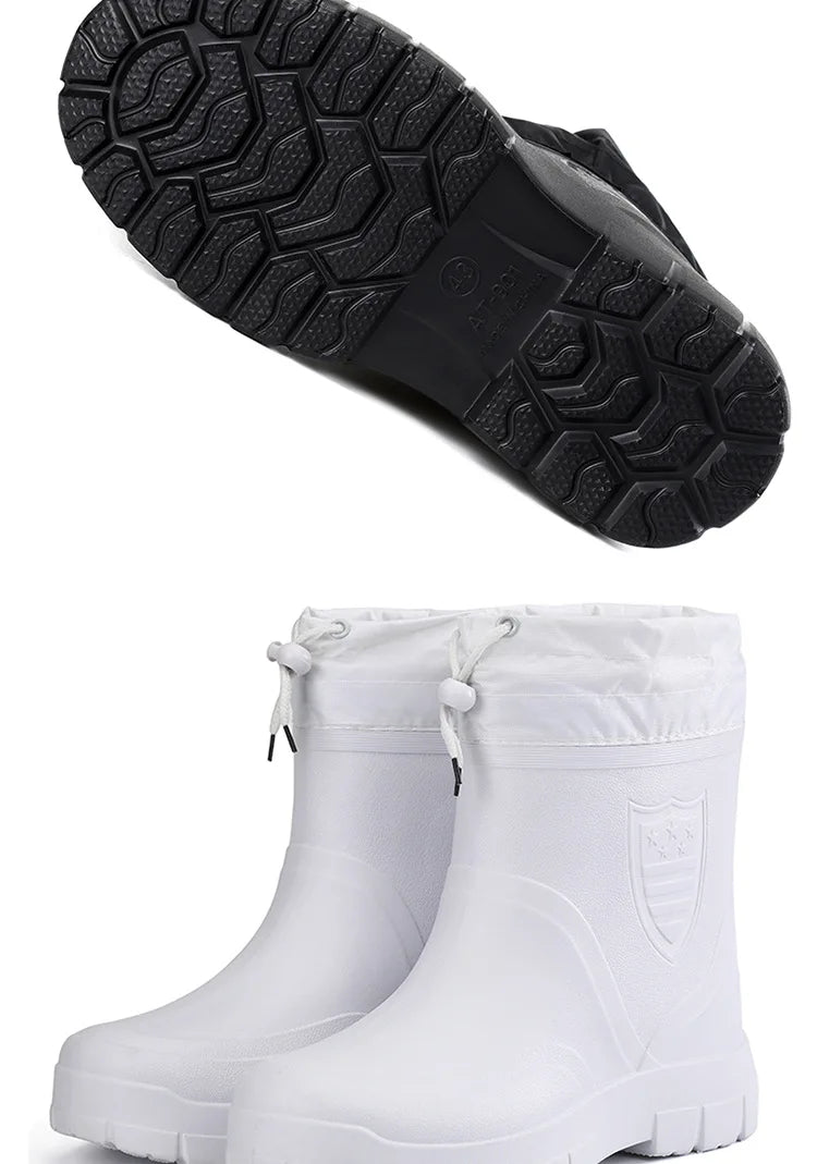 2024 Versatile Men's Rain Boots Waterproof outdoor lightweight shoe Velvet fashion short boot Casual comfort male water shoes