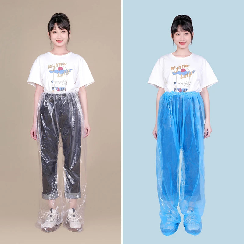 5Pcs Disposable Raincoat Pants Portable Splash Proof Split Raincoat Outdoor Travel Drifting Cycling Feet-wrapped Rain Pants