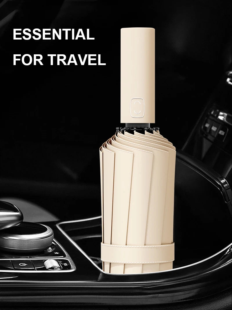 Large 24 Bone Solid Color Automatic Umbrella Light Collapsible Large Format Outdoor Sunshade UV Protection Automatic Umbrella