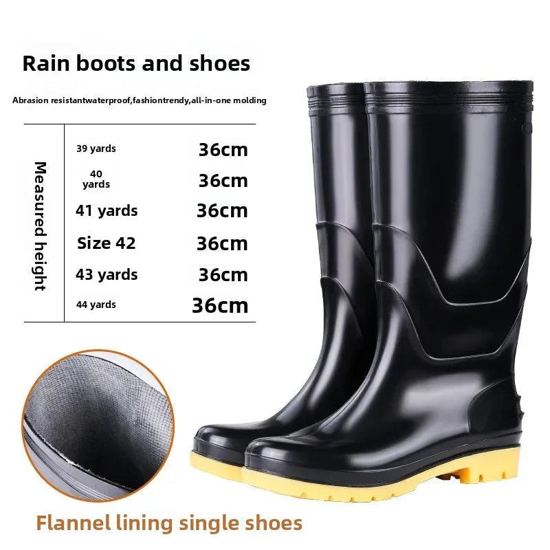 Thickened Cotton Lined Long Tube Winter Rain Boots Men's High Top round Toe Water Shoes Kitchen Shoes with Fleece Men's Rain Sho