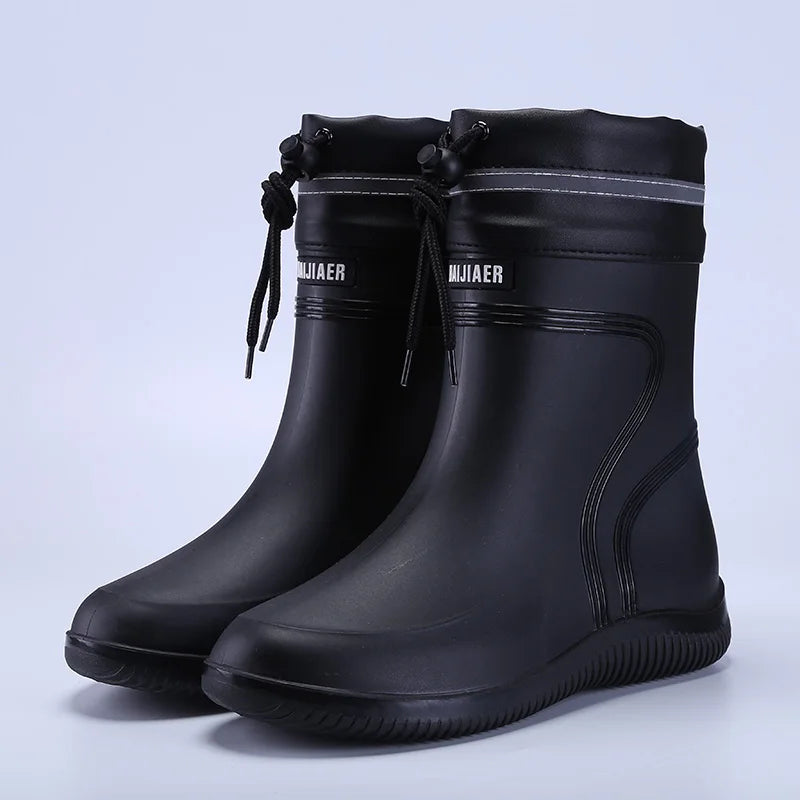 Men's Women's High-End Rain Boots Closed Rainproof and Waterproof Short and Mid.Calf Length Non-Slip Drawstring Rubber Boots
