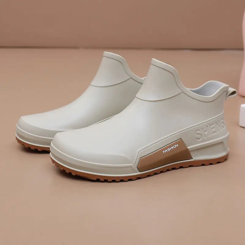 Waterproof Ankle Rain Boots for Men Chef Kitchen Fleece-lined Man Shoes Work Fashion Rainy Day Non-slip Garden Fishing Wellies