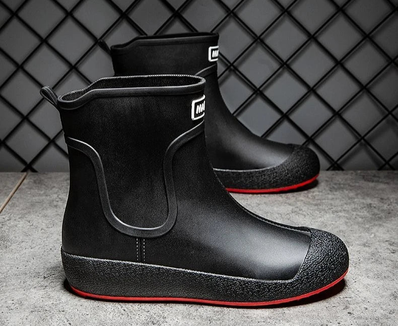Winter Big Size Warm Waterproof Fleece-lined Short Men's Rain Boots Chef Kitchen Rainy Day Adult Without Lacing Mud Male Shoes