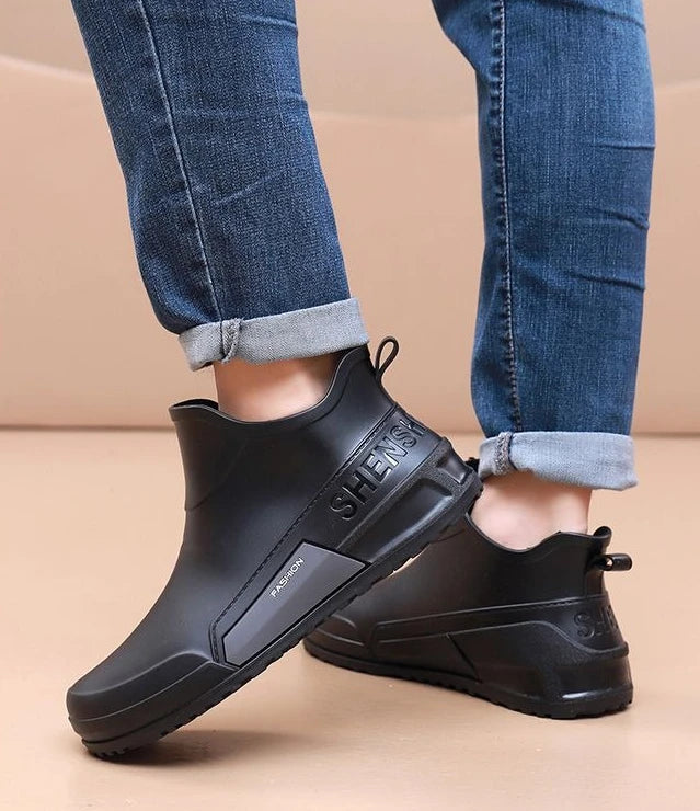 Waterproof Ankle Rain Boots for Men Chef Kitchen Fleece-lined Man Shoes Work Fashion Rainy Day Non-slip Garden Fishing Wellies